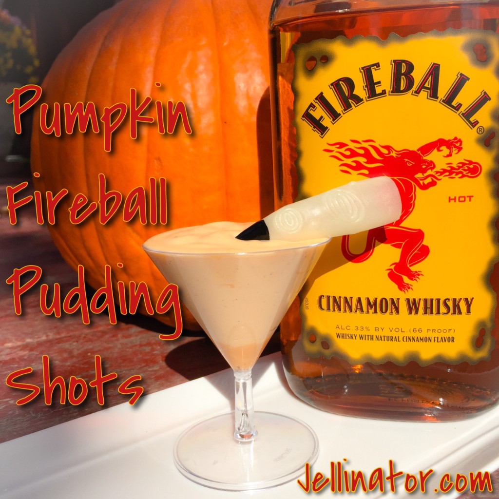 Pumpkin Fireball Pudding Shots - Jellinator.com